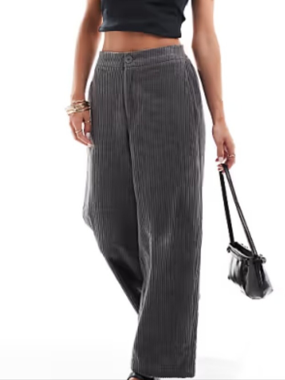 ASOS Charcoal Corduroy Barrel Leg Trousers